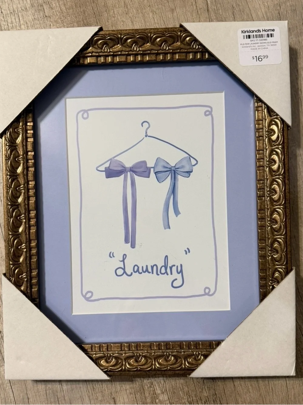 Kirkland Home 'Laundry' Framed Wall Art - Gold Frame with Light Blue Mat